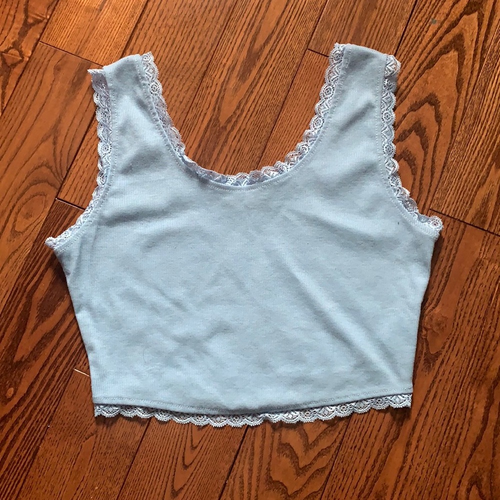 baby blue lace trim tank top
